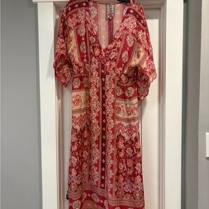 Johnny Was Red Floral Boho Maxi Dress